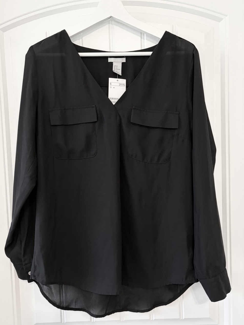 H&M Black V-Neck Long Sleeve Blouse
